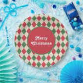Retro Red Green Harlequin Holiday Papieren Bordje (Feest)