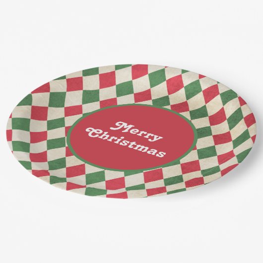 Retro Red Green Harlequin Holiday Papieren Bordje (Gekanteld)