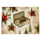 Retro  Red Green Holly kerstfeestdag Groot Cadeauzakje (Voorkant)