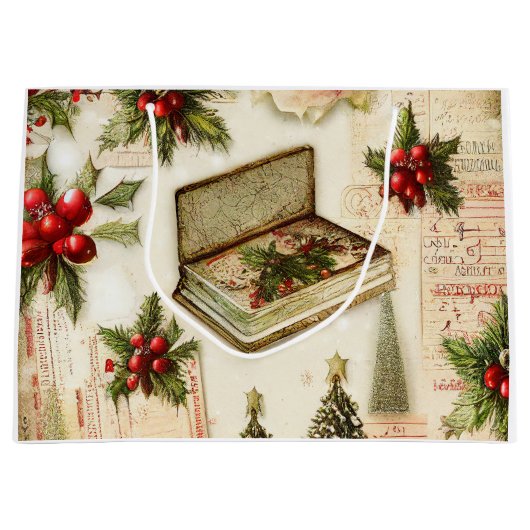 Retro  Red Green Holly kerstfeestdag Groot Cadeauzakje (Voorkant)