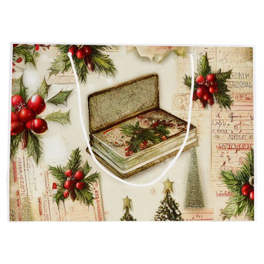 Retro  Red Green Holly kerstfeestdag Groot Cadeauzakje (Achterkant)