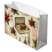 Retro  Red Green Holly kerstfeestdag Groot Cadeauzakje (Achterkant Gekanteld)