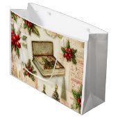 Retro  Red Green Holly kerstfeestdag Groot Cadeauzakje (Voorkant Gekanteld)