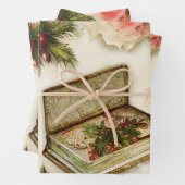 Retro  Red Green Holly kerstfeestdag Inpakpapier Vel (In situ)