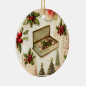 Retro  Red Green Holly kerstfeestdag Keramisch Ornament (Rechts)