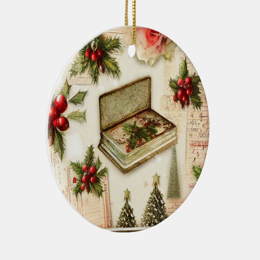 Retro  Red Green Holly kerstfeestdag Keramisch Ornament (Rechts)