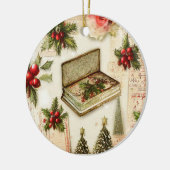 Retro  Red Green Holly kerstfeestdag Keramisch Ornament (Links)