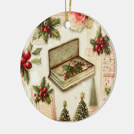 Retro  Red Green Holly kerstfeestdag Keramisch Ornament (Links)