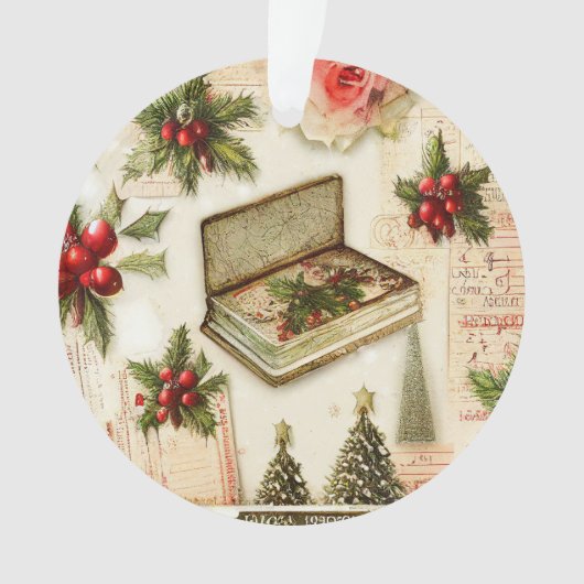 Retro  Red Green Holly kerstfeestdag Ornament (voorkant)