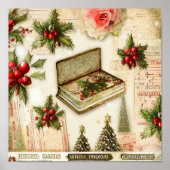 Retro  Red Green Holly kerstfeestdag Poster (Voorkant)