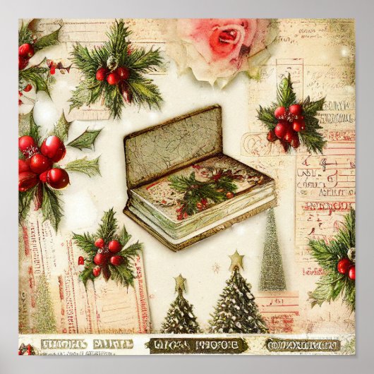 Retro Red Green Holly kerstfeestdag Poster (Voorkant)