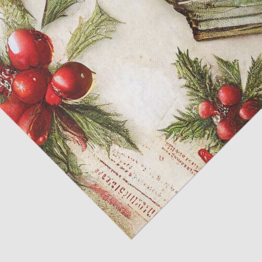Retro  Red Green Holly kerstfeestdag Tissuepapier (Detail)