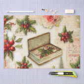 Retro  Red Green Holly kerstfeestdag Tissuepapier (Craft)