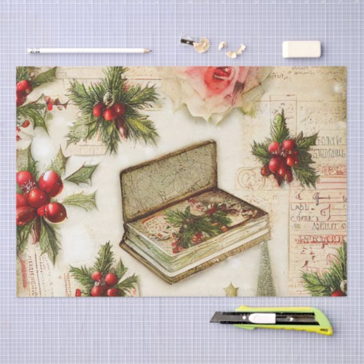 Retro Red Green Holly kerstfeestdag Tissuepapier (Craft)