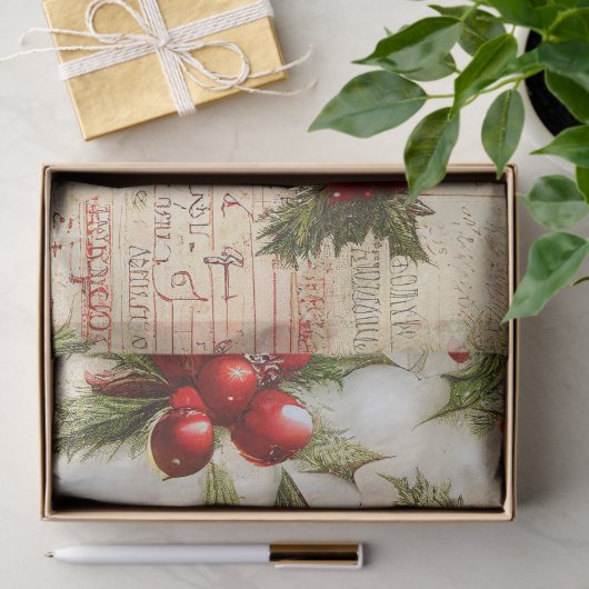 Retro  Red Green Holly kerstfeestdag Tissuepapier (Geschenk)