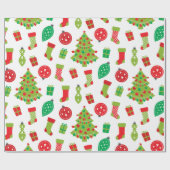Retro Red Green-kerstboom - cadeaupatroon Wrappi Cadeaupapier (Vlak)