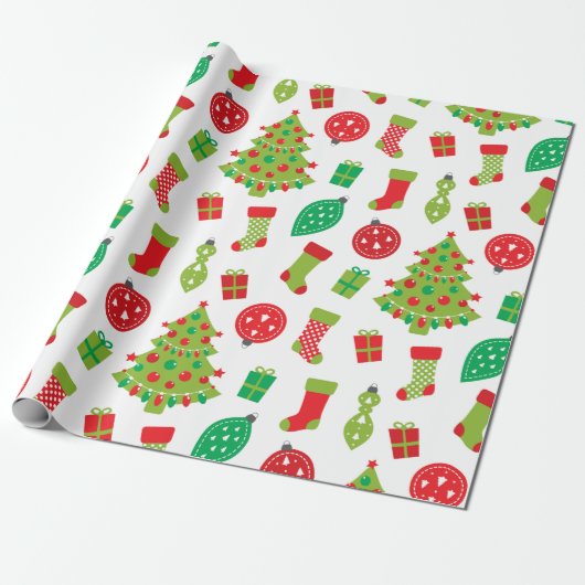 Retro Red Green-kerstboom - cadeaupatroon Wrappi Cadeaupapier (Uitgerold)