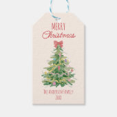 Retro Red Green Quirky Colorful Christmas Bow Tree Cadeaulabel (Voorkant)