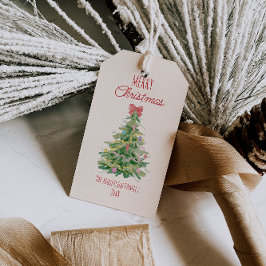 Retro Red Green Quirky Colorful Christmas Bow Tree Cadeaulabel