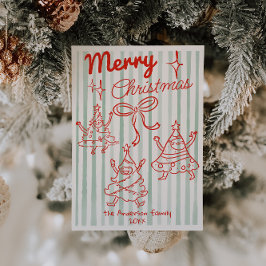 Retro Red  Green Smiling Christmas Trees Non Photo Feestdagenkaart