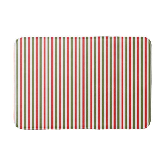 Retro Red Green White Christmas Stripe Pattern Badmat (Voorkant)
