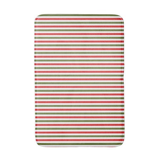Retro Red Green White Christmas Stripe Pattern Badmat (Voorkant Verticaal)