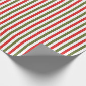 Retro Red Green White Christmas Stripe Pattern Cadeaupapier (Hoek)