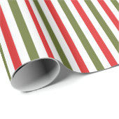 Retro Red Green White Christmas Stripe Pattern Cadeaupapier (Rol Hoek)