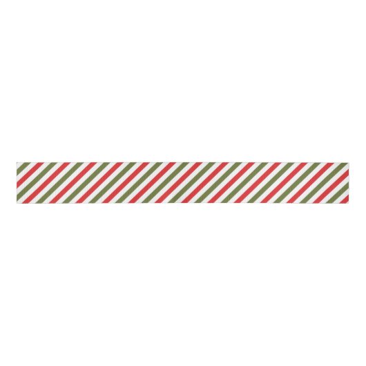 Retro Red Green White Christmas Stripe Pattern Grosgrain Lint (Voorkant)