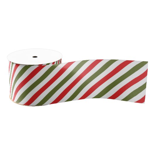 Retro Red Green White Christmas Stripe Pattern Grosgrain Lint (Spoel)