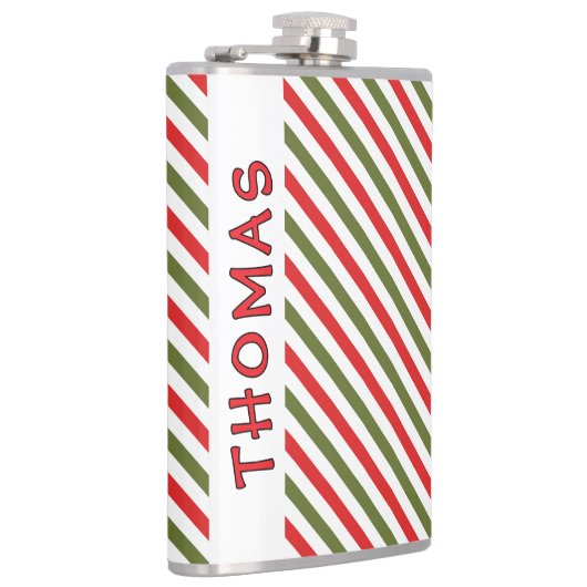 Retro Red Green White Christmas Stripe Pattern Heupfles (Rechts)