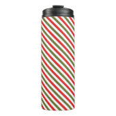 Retro Red Green White Christmas Stripe Pattern Thermosbeker (Voorkant)