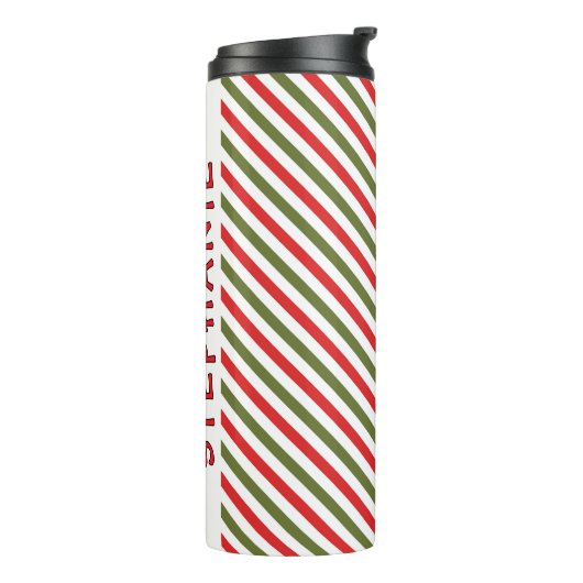 Retro Red Green White Christmas Stripe Pattern Thermosbeker (Gedraaid links)