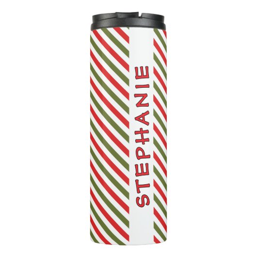 Retro Red Green White Christmas Stripe Pattern Thermosbeker (Achterkant)