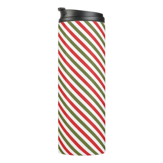Retro Red Green White Christmas Stripe Pattern Thermosbeker (Geroteerd rechts)