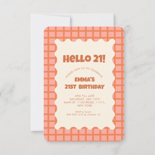 Retro Red Groovy Checker Patroon Verjaardagsfeest Kaart (Voorkant)