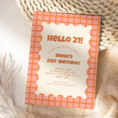 Retro Red Groovy Checker Patroon Verjaardagsfeest Kaart