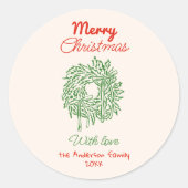 Retro Red Hand Drawn Bows Wreath Merry Christmas Ronde Sticker (Voorkant)