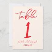 Retro Red Hand Written Wedding Table Number Kaart (Achterkant)
