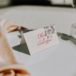 Retro Red Hand Written Whimsy Wedding Place Cards Kaart