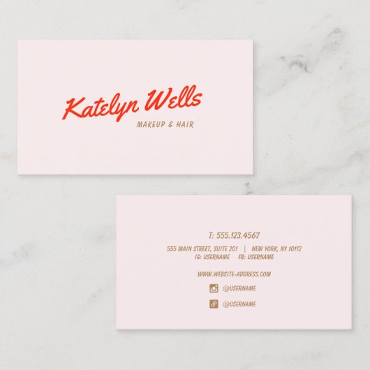 Retro Red Handgeschreven Script Typografie Roze Visitekaartje (Voorkant / Achterkant)