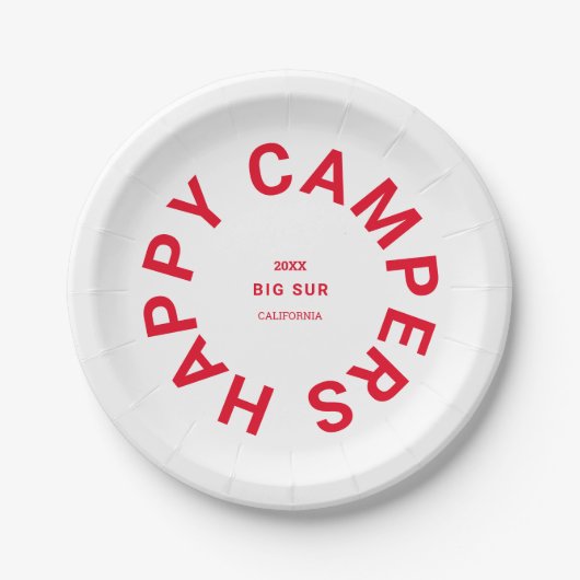 Retro Red Happy Campers Camping Trip Custom Papieren Bordje (Voorkant)