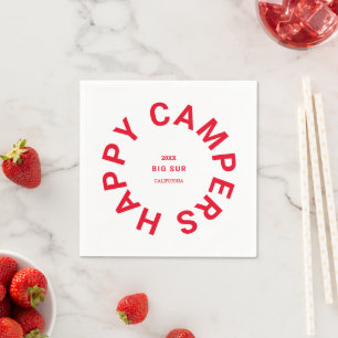 Retro Red Happy Campers Camping Trip Custom Servet