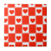Retro Red Heart Checkerboard Pattern Tegeltje (Voorkant)