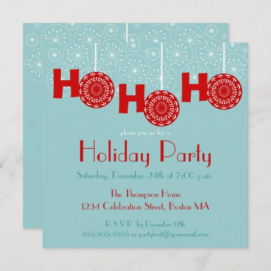 Retro Red Ho Ho Holiday Party Uitnodiging (Voorkant / Achterkant)