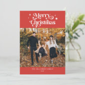 Retro Red Kerstmis-fotovakantiekaart Feestdagenkaart (Staand voorkant)