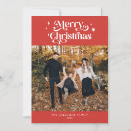 Retro Red Kerstmis-fotovakantiekaart Feestdagenkaart