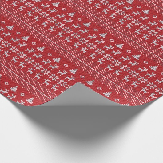 Retro Red Kerstreindester Snowflake Patroon Cadeaupapier (Hoek)