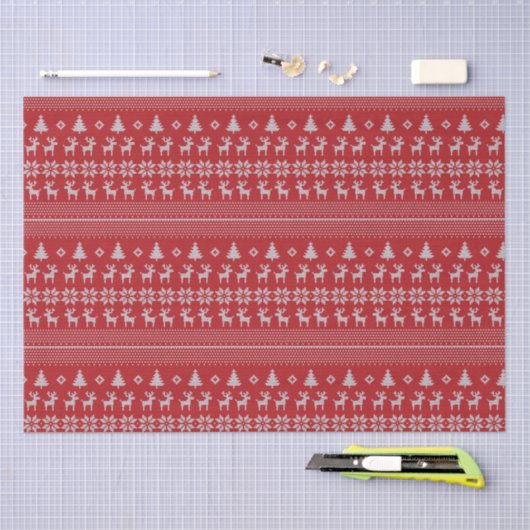 Retro Red Kerstreindester Snowflake Patroon Tissuepapier (Craft)