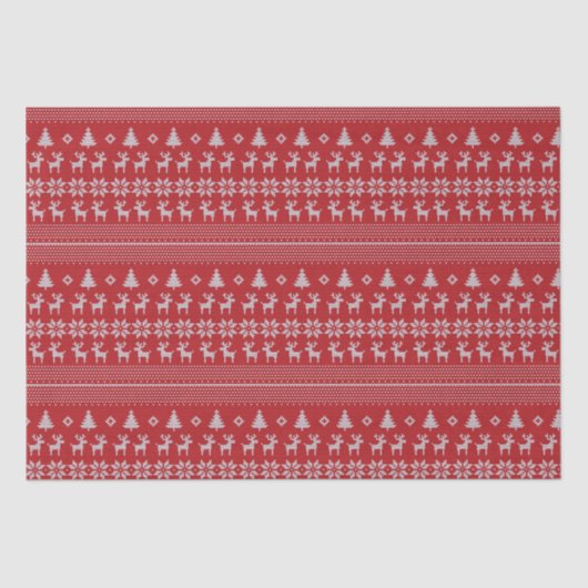 Retro Red Kerstreindester Snowflake Patroon Tissuepapier (Voorkant)